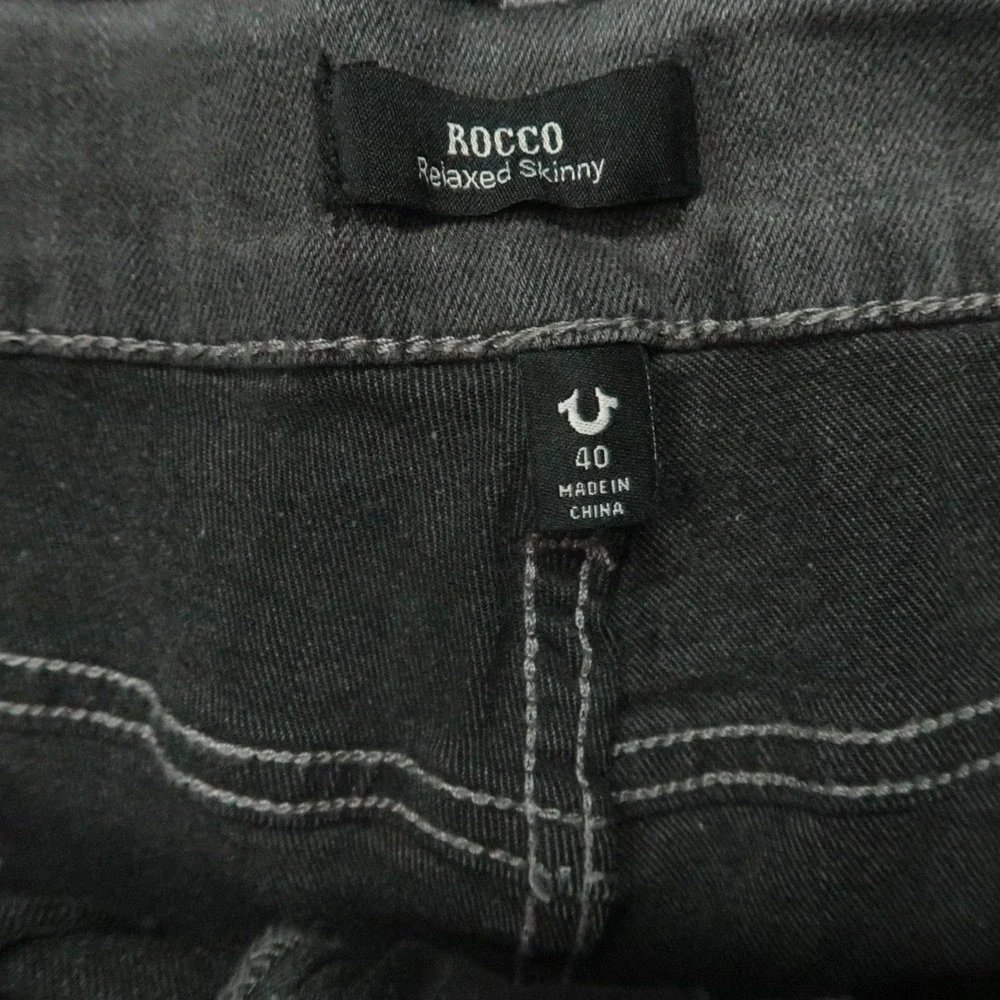 True Religion Jeans Mens 40x32 Gray Charcoal‎ Rocco Relaxed Skinny No Flap NWT